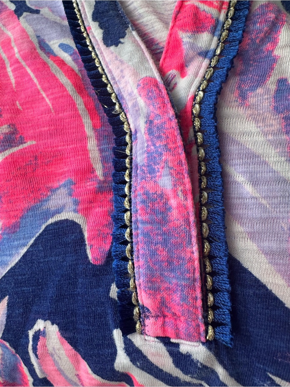 Lilly Pulitzer Size Large, Pink & Navy Printed Women’s V-Neck Tunic Top - Picture 4 of 5